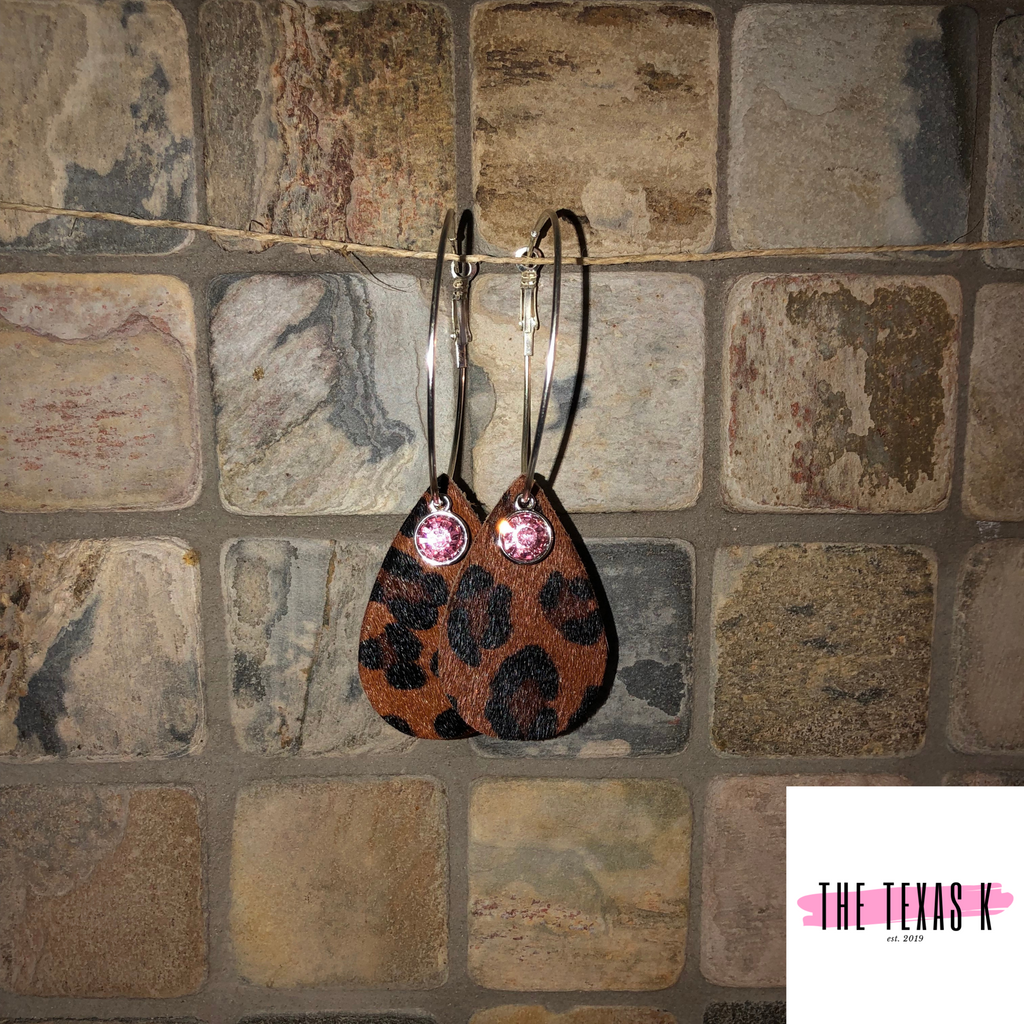 Leopard Teardrop Crystal Hoop Earrings