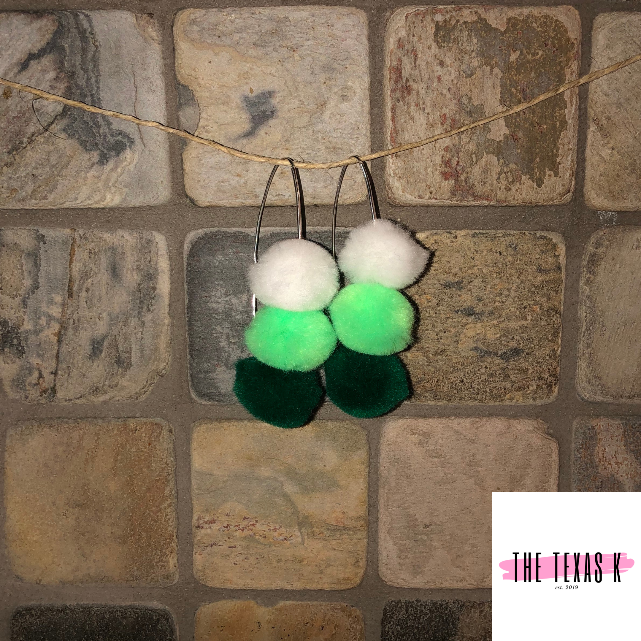 Green Pom Pom Earrings