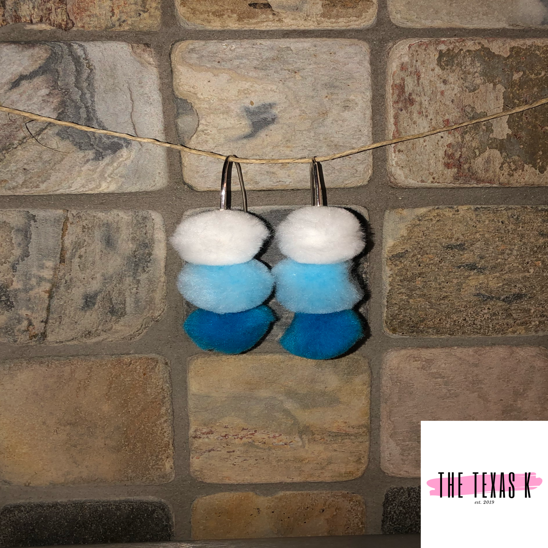 Blue Pom Pom Earrings