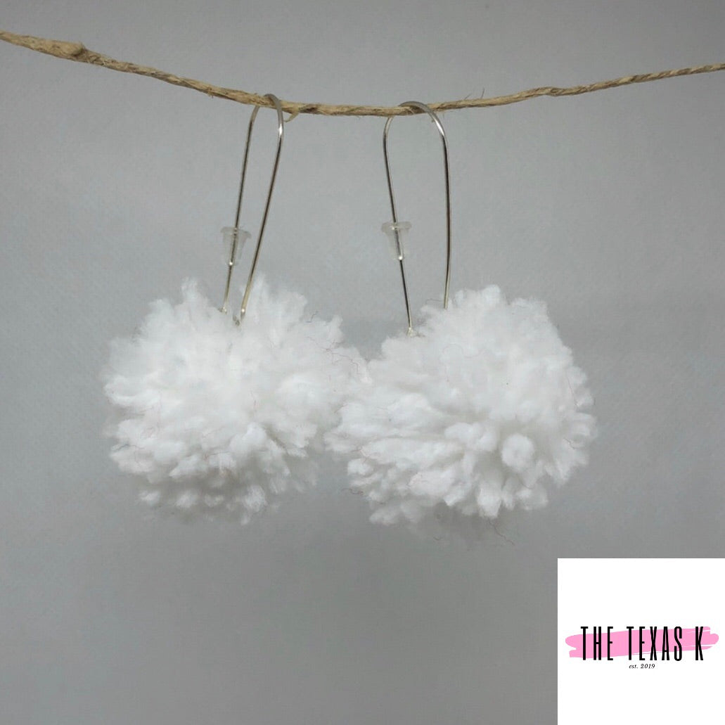 White Pom Pom Earrings